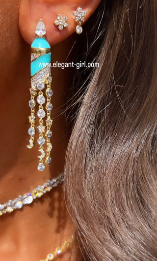 TIFFANY BLUE MAGICAL STARS MOON SOLITAIR EARRING