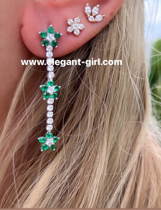 GREEN FLOWERS TENNIS EARRING
