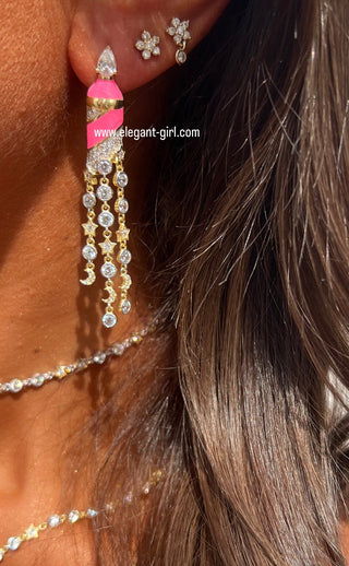 PINK MAGICAL STARS MOON SOLITAIRE EARRING