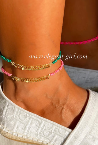 GOLD RAIN GREEN BEADS ANKLET