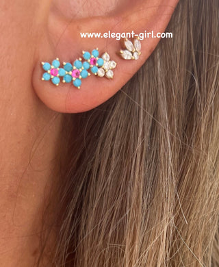 TURQUOISE RUBY FLOWER EARRING