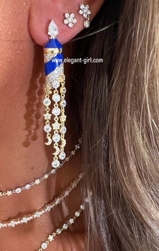 NAVY MAGICAL STARS MOON SOLITAIR EARRING