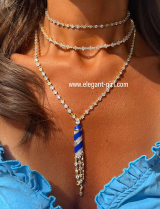 NAVY MAGICAL STARS MOON SOLITAIR NECKLACE