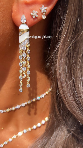 WHITE MAGICAL STARS MOON SOLITAIR EARRING