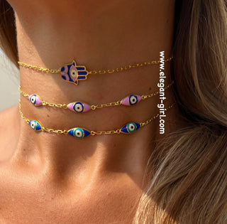 NAVY BLUE PURPLE HAMSA HAND CHOKER