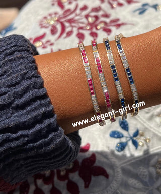 PRINCESS CUT SUPPHIRE X WHITE TENNIS BRACELET