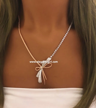 THE LUXURY ROSE SILVER TENNIS BOW NECKLACE
