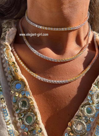 FULL DIAMOND TRI COLOR TENNIS  CHOKER