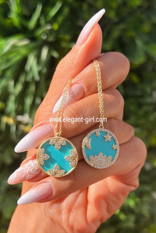TURQUOISE MAGICAL SUN MOON STAR NECKLACE