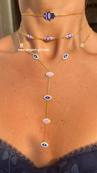 NAVY BLUE PURPLE HAMSA HAND CHOKER