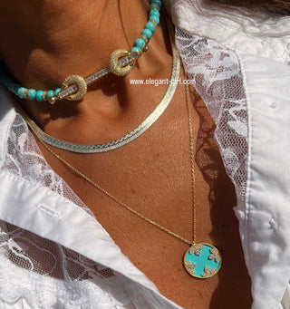 TURQUOISE LACE FLOWERS  NECKLACE
