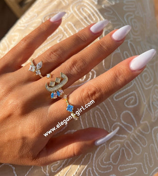 ARABIC LETTERS PINK X AQUA MARQUISE RING