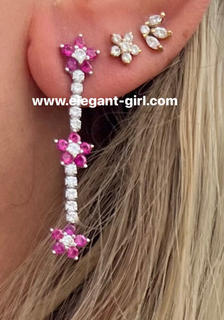 RUBY FLOWERS TENNIS EARRING