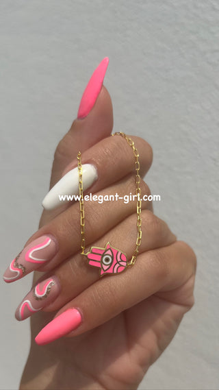 BARBIE PINK HAMSA HAND CHOKER