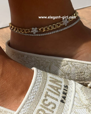 DOUBLE CUBAN FLOWER TENNIS CHAIN ANKLET