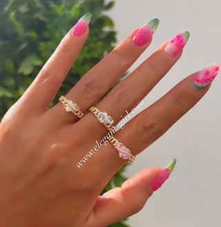 PINK DREAM WHITE HEART CUBAN RING
