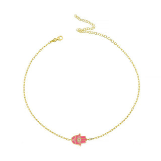 BARBIE PINK HAMSA HAND CHOKER