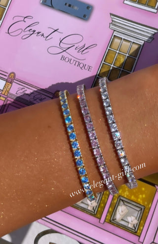 GOLD BLUE TOPAZ DIAMOND CUT TENNIS BRACELET