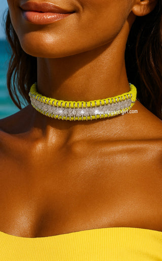 WOVEN GEM NEON YELLOW CHOKER