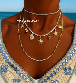 BEACH CHARMS GOLD TENNIS NECKLACE