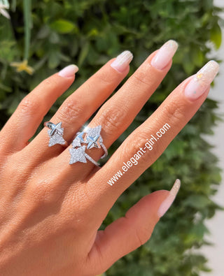 SILVER DOUBLE STAR RING