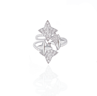 SILVER DOUBLE STAR RING