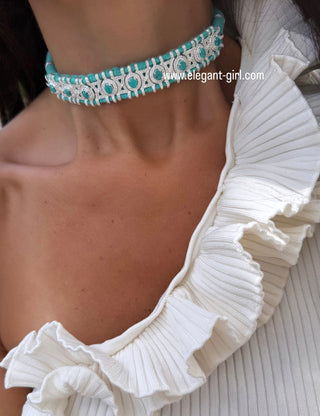 WOVEN GEM TIFFANY WITH TURQUOISE STONES CHOKER