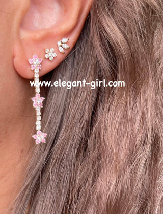 PINK FLOWERS TENNIS EARRING