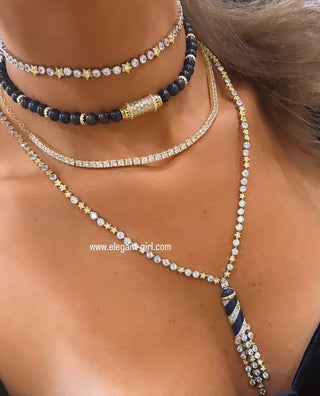 NAVY MAGICAL STARS MOON SOLITAIR NECKLACE