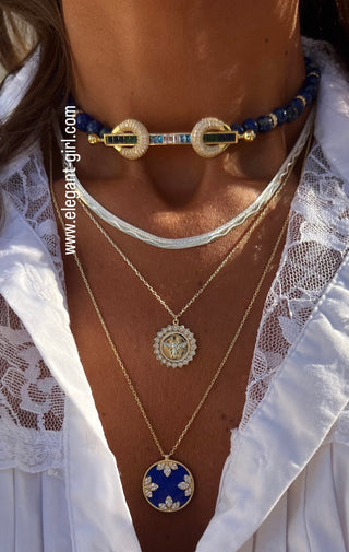 NAVY LACE FLOWERS  NECKLACE
