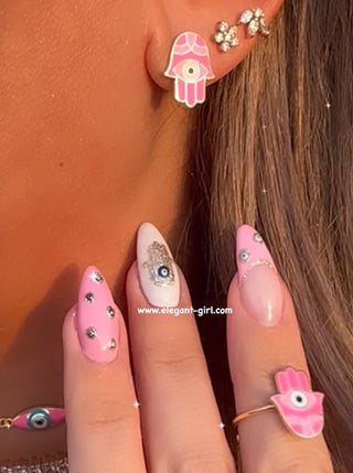 BARBIE PINK HAMSA HAND  EARRING