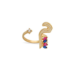 ARABIC LETTERS SAPPHIRE X RUBY MARQUISE RING