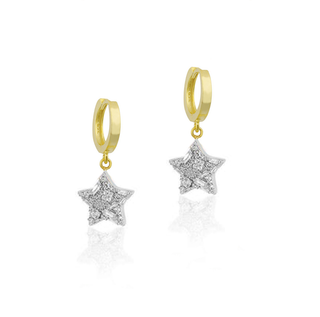 MULTI DIAMOND STAR GOLD X SILVER EARRING