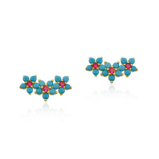 TURQUOISE RUBY FLOWER EARRING