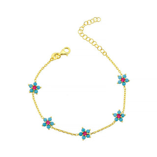 TURQUOISE RUBY FIVE FLOWER BRACELET