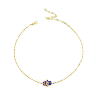 NAVY BLUE PURPLE HAMSA HAND CHOKER