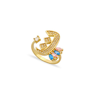 ARABIC LETTERS PINK X AQUA MARQUISE RING