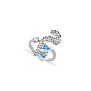 ARABIC LETTERS WHITE X AQUA MARQUISE RING