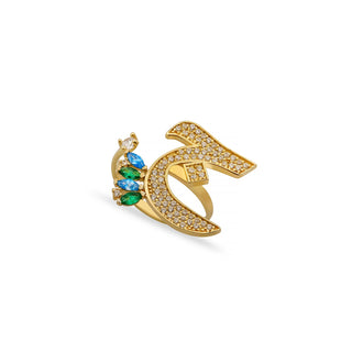 ARABIC LETTERS GREEN X AQUA MARQUISE RING