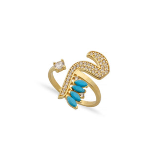 ARABIC LETTERS TURQUOISE MARQUISE RING