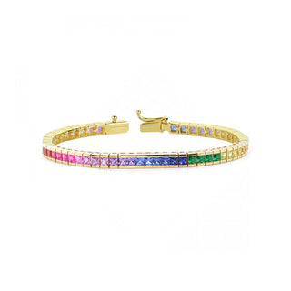 RAINBOW PRINCESS CUT TENNIS BRACELET