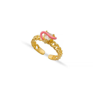 PINK DREAM WHITE HEART CUBAN RING