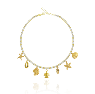 BEACH CHARMS GOLD TENNIS NECKLACE