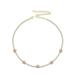 PINK FLOWERS TENNIS CHOKER