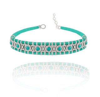 WOVEN GEM TIFFANY WITH TURQUOISE STONES CHOKER