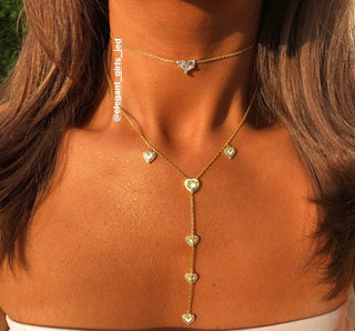 WHITE Y HEARTS NECKLACE