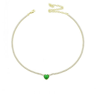 GREEN ONE HEART TENNIS CHOKER