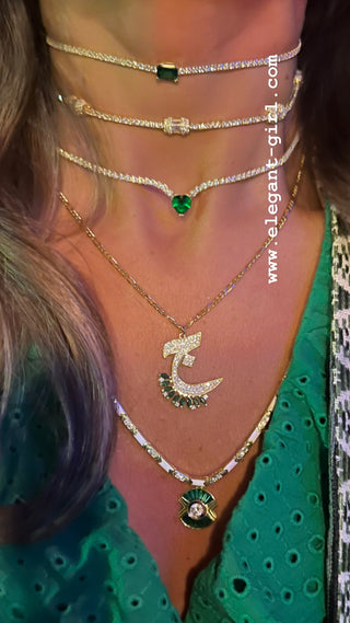 SPECIAL ARABIC LETTERS GREEN  MARQUISE NECKLACE