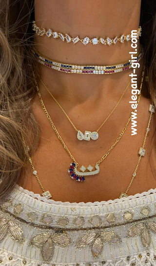 SPECIAL ARABIC LETTERS SAPPHIRE X RUBY MARQUISE NECKLACE