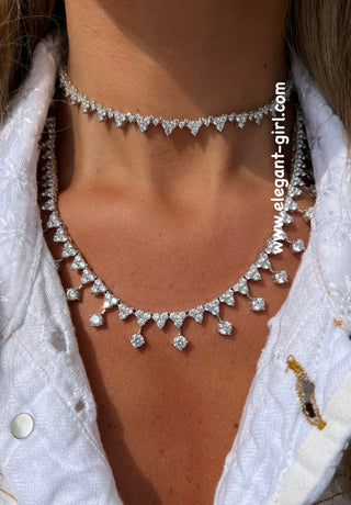 SILVER TRI SOLITAIRE DIAMOND NECKLACE
